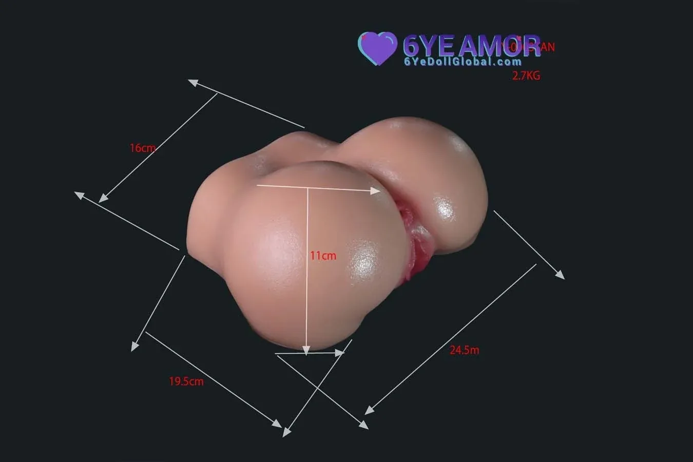 11cm (4.3") Round Butt with Plump Butt Hole Masturbator (Model# LY0003) view 6